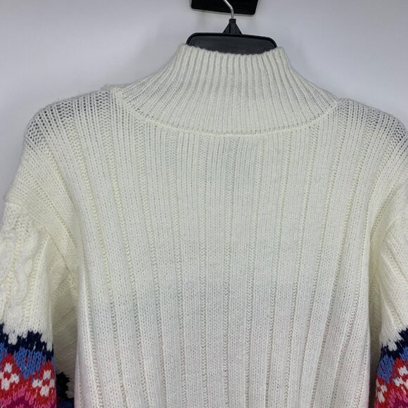 St. Johns Bay Sweater White Fair Isle Mock Turtleneck Cable Knit - Picture 6 of 7